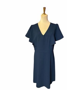 LOFT Navy Flutter Sleeve Midi Dress Women's Size 10 V-Neck